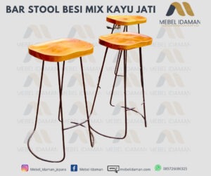 Bar stool besi mix kayu jati