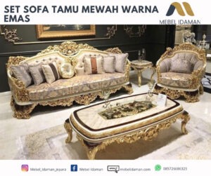 set sofa tamu mewah warna emas